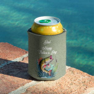 Dad Happy Father's Day Green Big Fish Strike Can Cooler