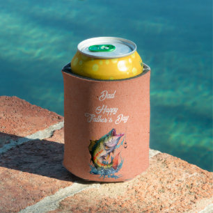 Dad Happy Father's Day Orange Big Fish Strike Can Cooler