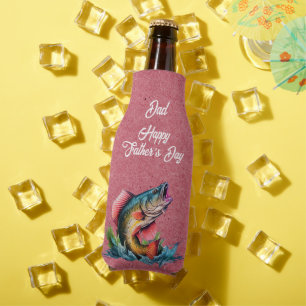 Dad Happy Father's Day Red Big Fish Strike Bottle Cooler