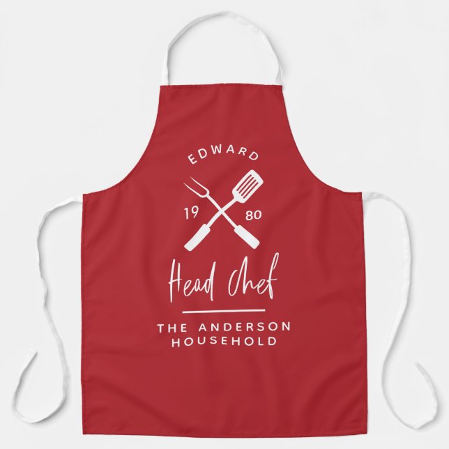 Dad head chef bbq grill Christmas birthday modern  Apron (Front)