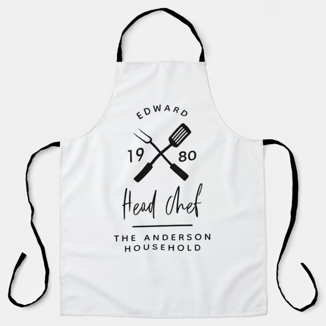 Dad head chef bbq grill Christmas birthday modern Apron (Front)