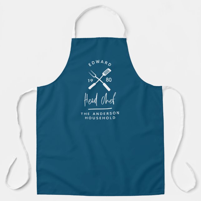 Dad head chef bbq grill Christmas birthday modern Apron (Front)