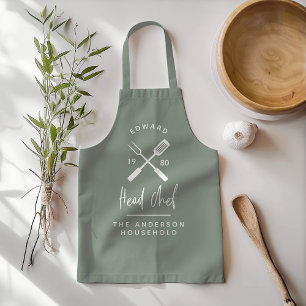 Dad head chef bbq grill Christmas birthday modern Apron