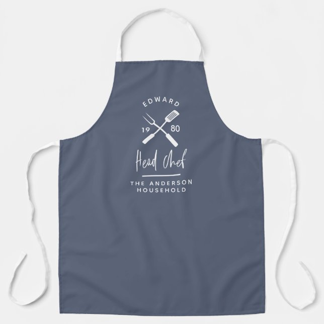 Dad head chef bbq grill Christmas birthday modern  Apron (Front)