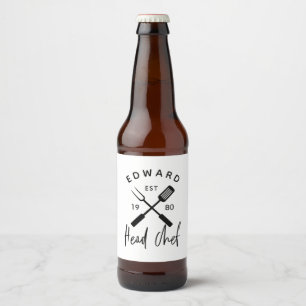 Dad head chef bbq grill Christmas birthday modern  Beer Bottle Label