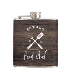 Dad head chef bbq grill Christmas birthday modern Hip Flask