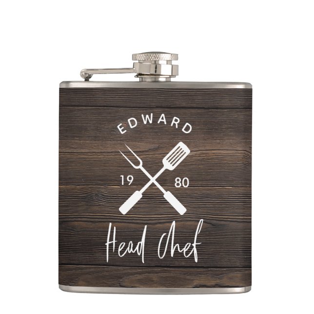 Dad head chef bbq grill Christmas birthday modern Hip Flask (Front)