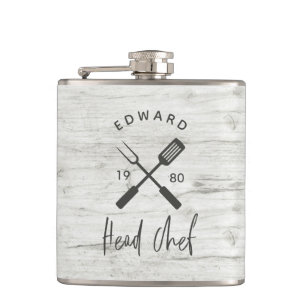 Dad head chef bbq grill Christmas birthday modern  Hip Flask