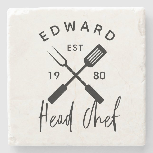 Dad head chef bbq grill Christmas birthday modern Stone Coaster (Front)