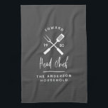 Dad head chef bbq grill Christmas birthday modern  Tea Towel<br><div class="desc">Dad head chef bbq grill Christmas,  birthday  fathers day modern grey and white apron design.</div>
