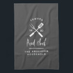 Dad head chef bbq grill Christmas birthday modern  Tea Towel<br><div class="desc">Dad head chef bbq grill Christmas,  birthday  fathers day modern grey and white apron design.</div>