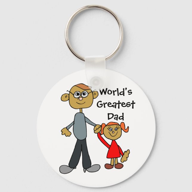 Dad Holding Daughters Hand, World's Greatest Dad!! Key Ring (Front)