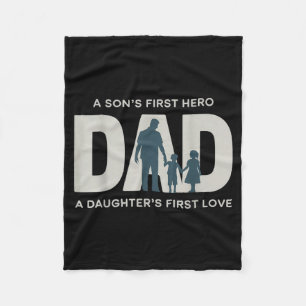 Dad Holding Kids Family Silhouette Father Quote  Fleece Blanket