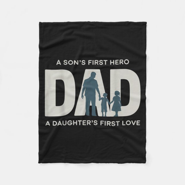 Dad Holding Kids Family Silhouette Father Quote  Fleece Blanket (Front)