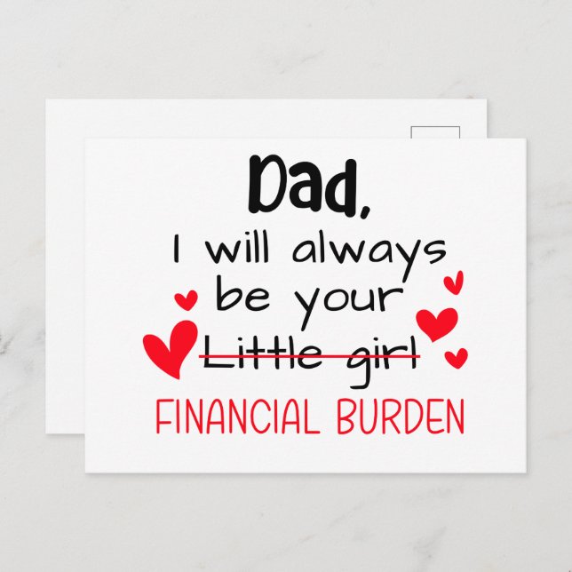 Dad I Will Always Be Your Little Girl, Financial Postcard (Front/Back)