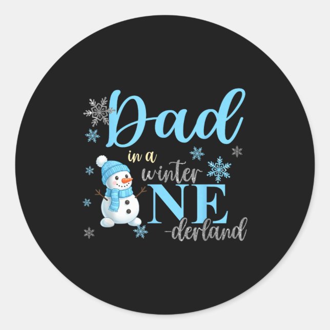 Dad In A Winter Onederland Birthday Boy Girl Cute  Classic Round Sticker (Front)