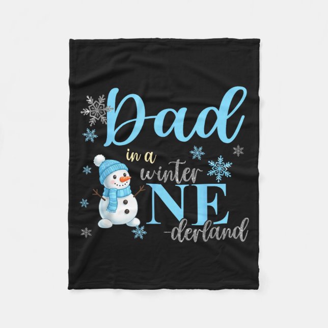 Dad In A Winter Onederland Birthday Boy Girl Cute  Fleece Blanket (Front)