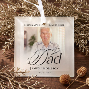 Dad In Loving Memory Memorial Photo Keepsake Glass Tree Decoration