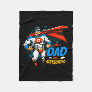 Dad Is My Superhero Kids Cool Father's Day Comic L Fleece Blanket