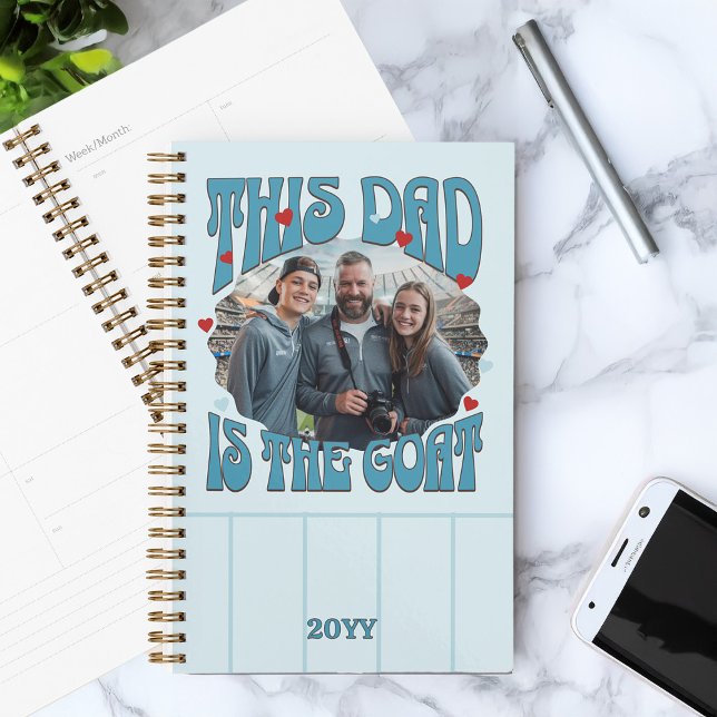 Dad is the Goat Photo Blue Red Retro Planner (Dad is the Goat - Greatest of All Time - photo planner gift)