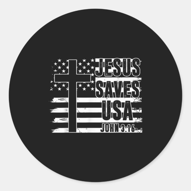 Dad Jesus Saves American Flag Usa Patriotic Boys C Classic Round Sticker (Front)