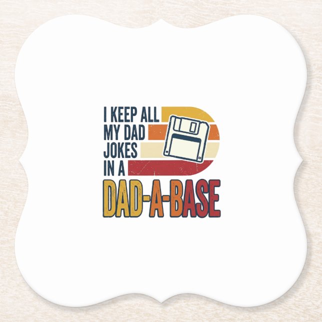 Dad Joke Dad-A-Base Retro Funny Father Vector Desi Paper Coaster (Front)