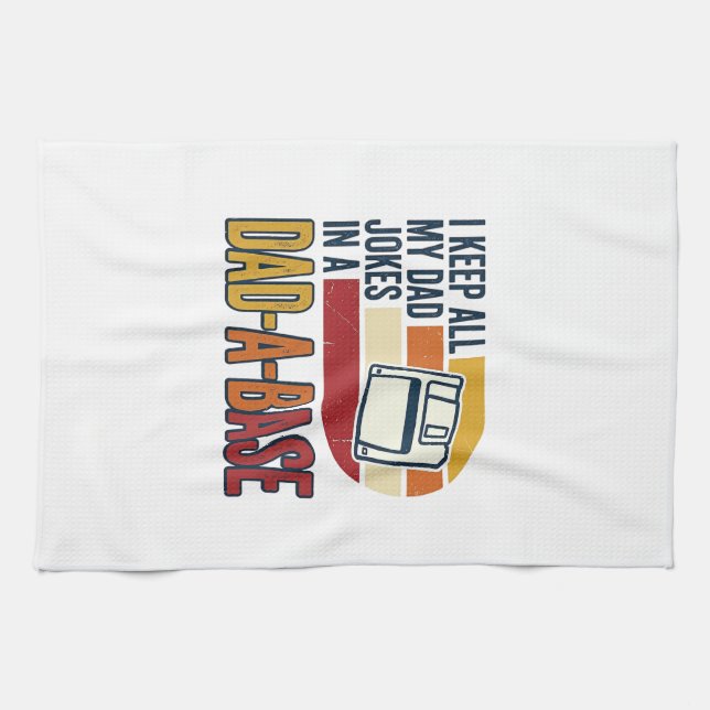 Dad Joke Dad-A-Base Retro Funny Father Vector Desi Tea Towel (Horizontal)