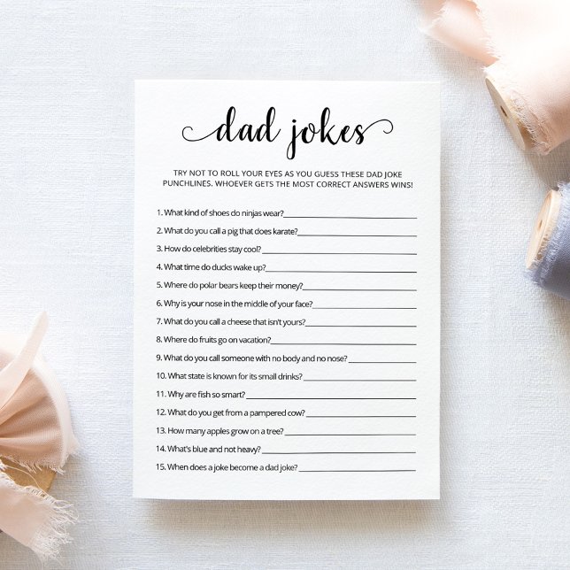 Dad Jokes with Answers Baby Shower game Card (Creator Uploaded)