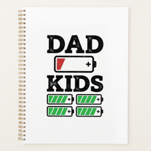 Dad Kids Battery Funny Vintage Vector Shirt Design Planner