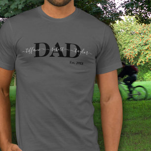 Dad Kids Names Est Year Black Family Typography T-Shirt
