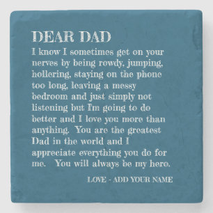 Dad Letter From Teen Daughter Blue Personalised Stone Coaster
