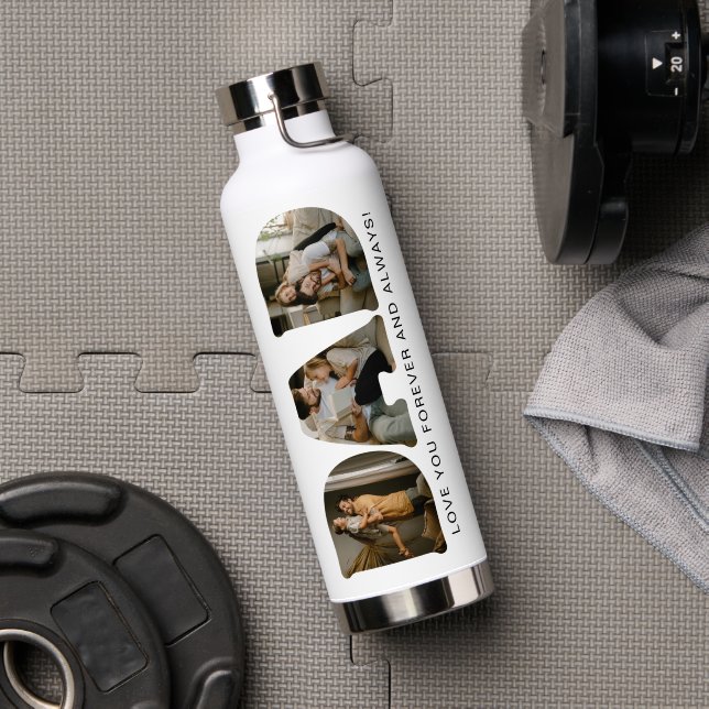 DAD Letter Photo Collage Water Bottle (Gym (Rotated))