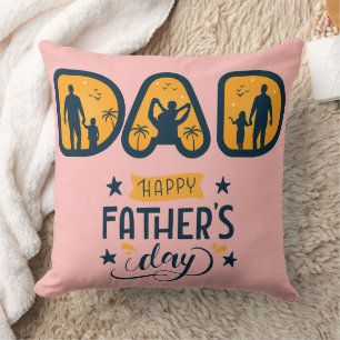 DAD Letter Silhouettes Tropical Sunset Scene Cushion