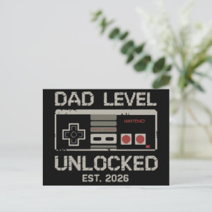 Dad Level Unlocked 2026 Soon to Be Gamer Daddy Announcement Postcard