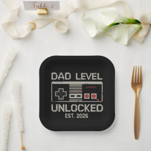 Dad Level Unlocked 2026 Soon to Be Gamer Daddy Paper Plate