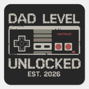 Dad Level Unlocked 2026 Soon to Be Gamer Daddy Square Sticker