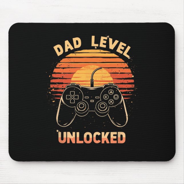 Dad Level Unlocked Funny Retro New Dad Gamer  Mouse Mat (Front)