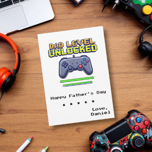 Dad Level Unlocked   Gamer Dad First Father's Day Card