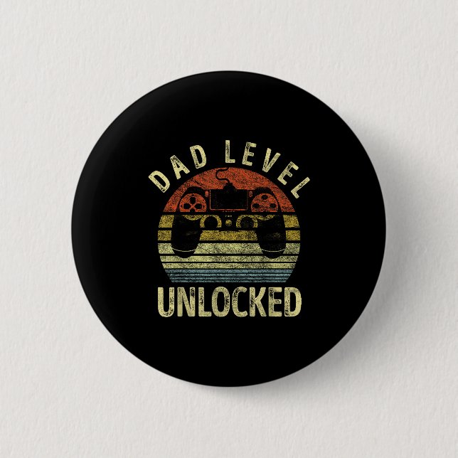 Dad Level Unlocked, Gaming Dad Video Gamer Dad, Fu 6 Cm Round Badge (Front)