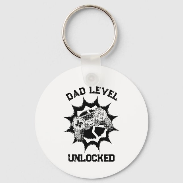Dad Level Unlocked Retro Gamer Quote Key Ring (Front)