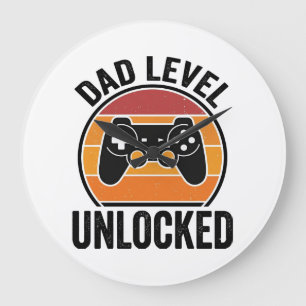 Dad Level Unlocked Vintage Gamer Shirt Design_1 Large Clock