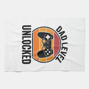 Dad Level Unlocked Vintage Gamer Shirt Design_1 Tea Towel