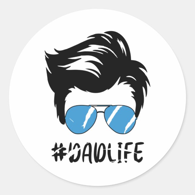 Dad Life with Cute Blue Sunglasses Fathers Day Classic Round Sticker (Front)