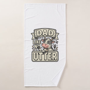 Dad Like No Udder Funny Cow Vintage Vector Design_ Bath Towel