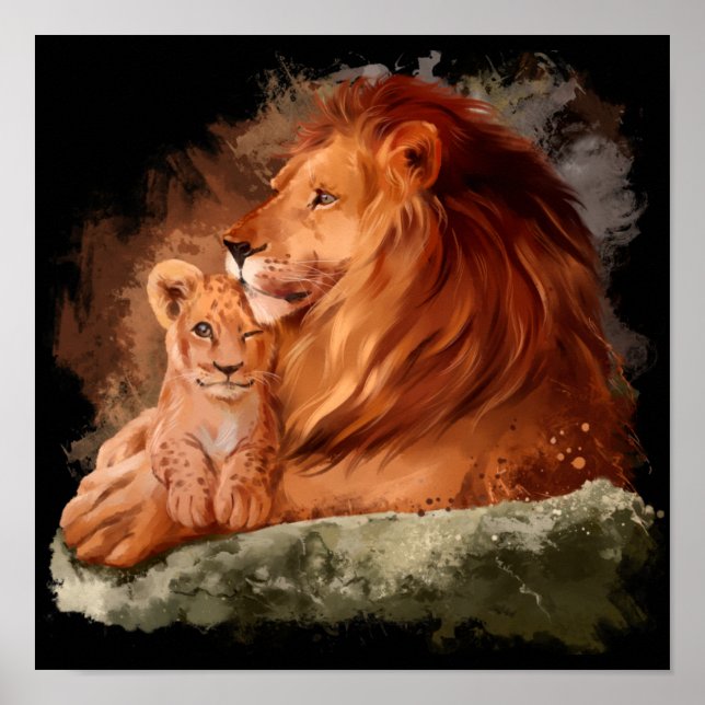 Dad lion and a little lion cub poster (Front)