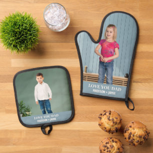 Dad Love Kids Custom Photo Oven Mitt & Pot Holder Set