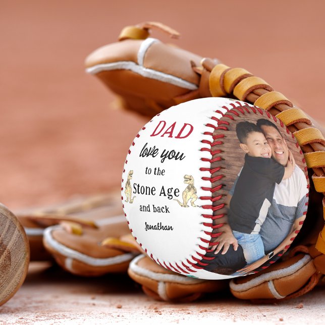 Dad Love You To The Stone Age and Back Kids Photo Baseball (Dad love you to the Stone Age and back custom photo kids name baseball Keepsake for fathers birthday)
