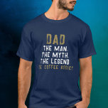 Dad Man Myth Legend Coffee Addict Funny T-Shirt<br><div class="desc">Dad Man Myth Legend Coffee Addict Funny Father's Day T-shirt. Funny Father's day t-shirt with humourous quote ' Dad,  the Man,  the Myth,  the Legend,  the Coffee Addict '. The text is in modern bold typography on blue.</div>