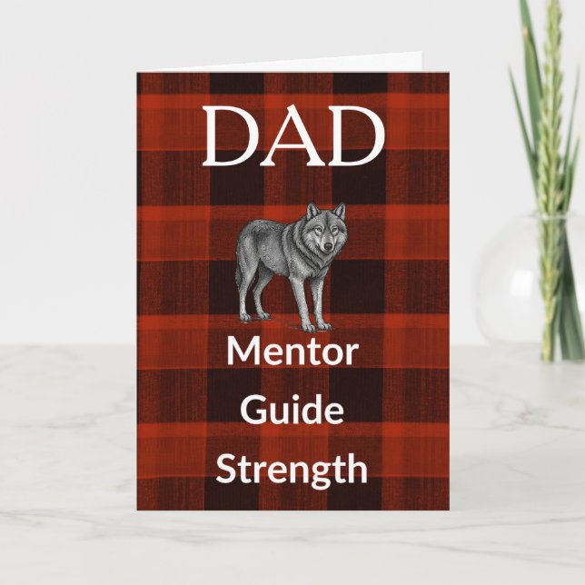 Dad Mentor Guide Card - Wolf & Red Plaid (Front)