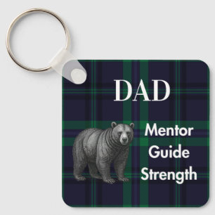 Dad Mentor Guide Strength & Heart Bear b-g plaid Key Ring